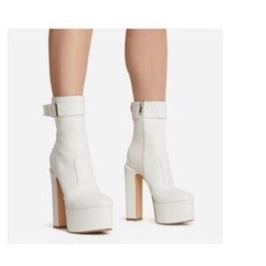 EGO White Heeled Boots with Chunky Platform